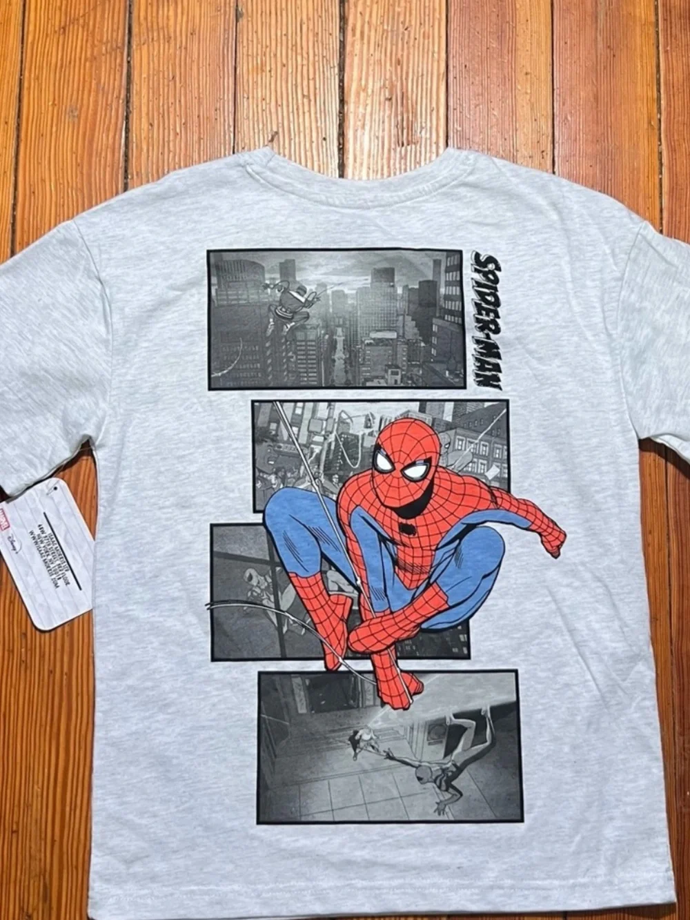 Spiderman Light Gray Short Sleeve Tee with Logo